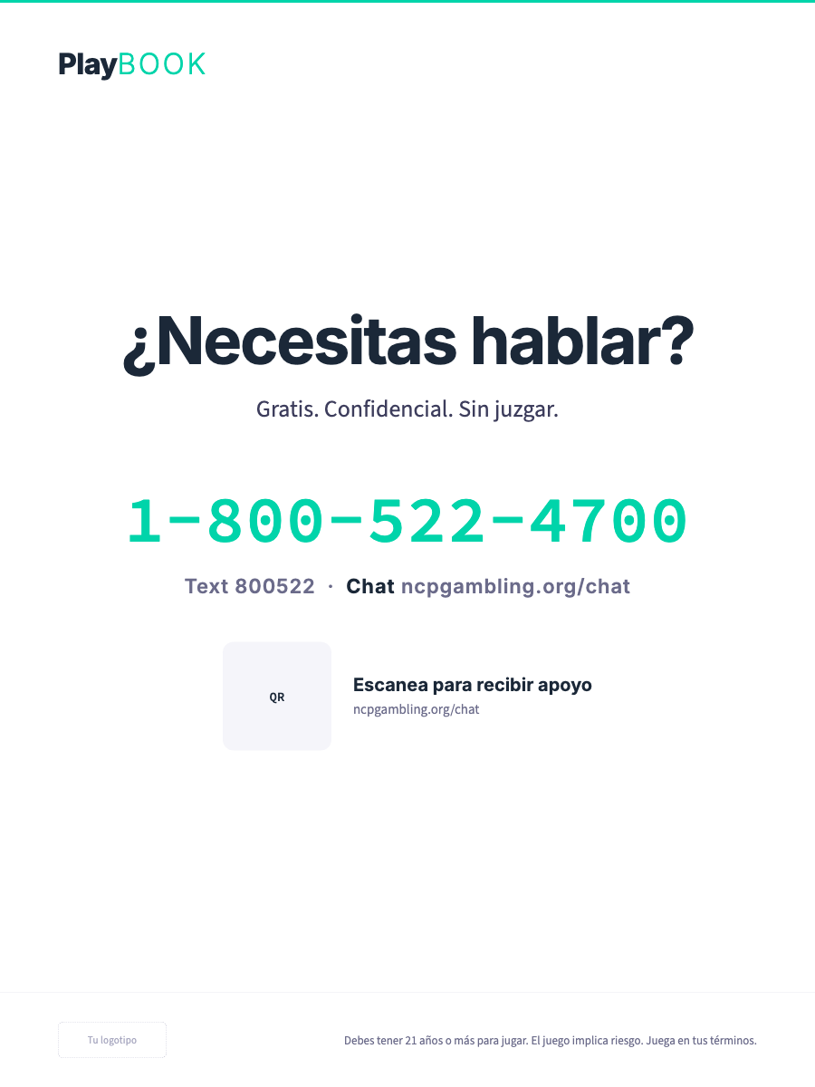 Cartel de apoyo Tier 2 — fondo claro, neutros contenidos con un único acento verde azulado, sin naranja, sin fotografía, tipografía grande y sencilla y una línea de ayuda clara en columna única